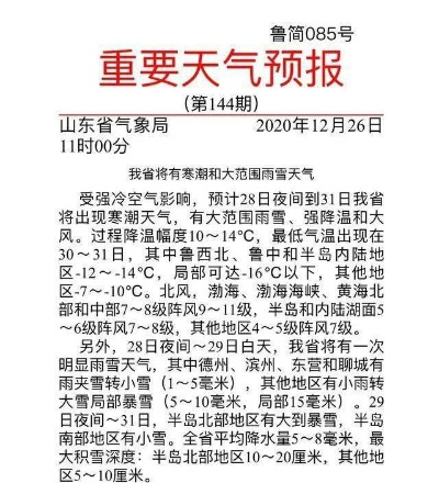 山东省气象局发布最新天气预报，强冷空气来袭，多地气温骤降